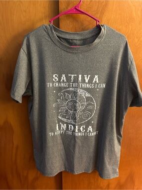 Grey Graphic T-Shirt with White Sativa/Indica Print